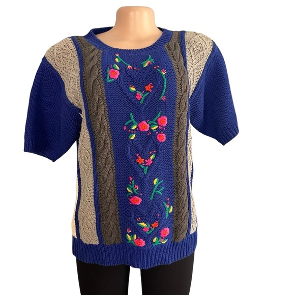 P.S Sport Vintage 80s Floral Granny Core Knit Sweater - Picture 1 of 9